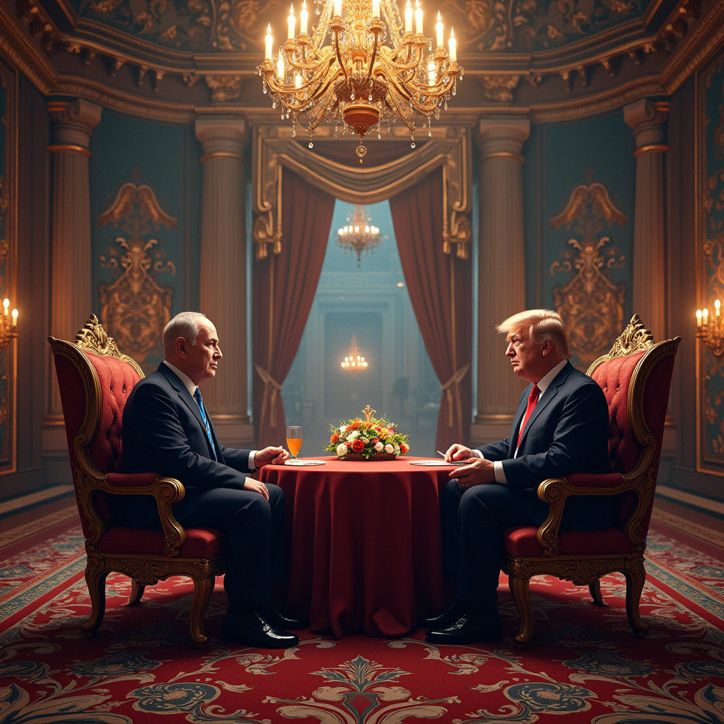 Bibi and Trump Meeting in Ornate Hall