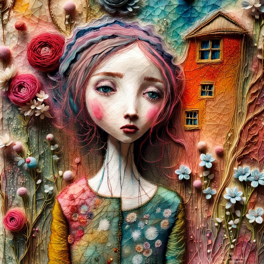 Surreal structured mixed media textile art, embroidered Whimsical scene, magical, Anna Silivonchik, Sam ...  by @5Foot3 Marie