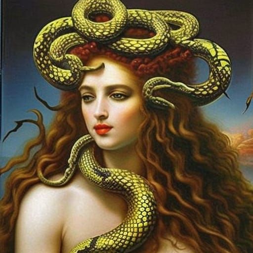 Medusa with snakes on her head by Michael Cheval, baroque art ...