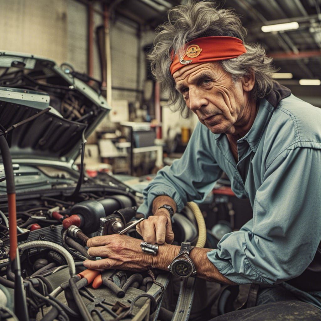 Keith Richards as a car mechanic