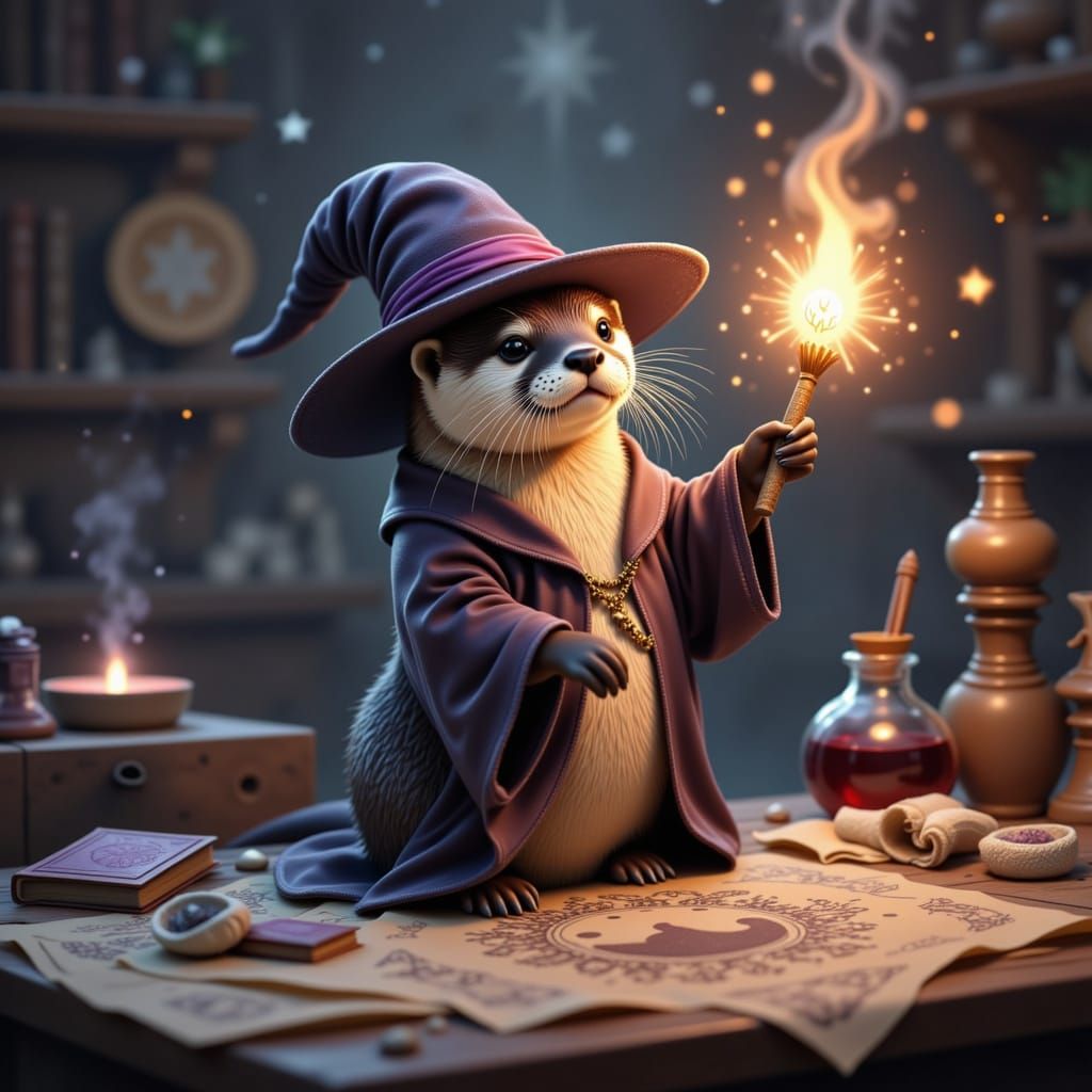 Magical jobs baby otter witch spell architect <lora:Cute Baby Otters:1.0>