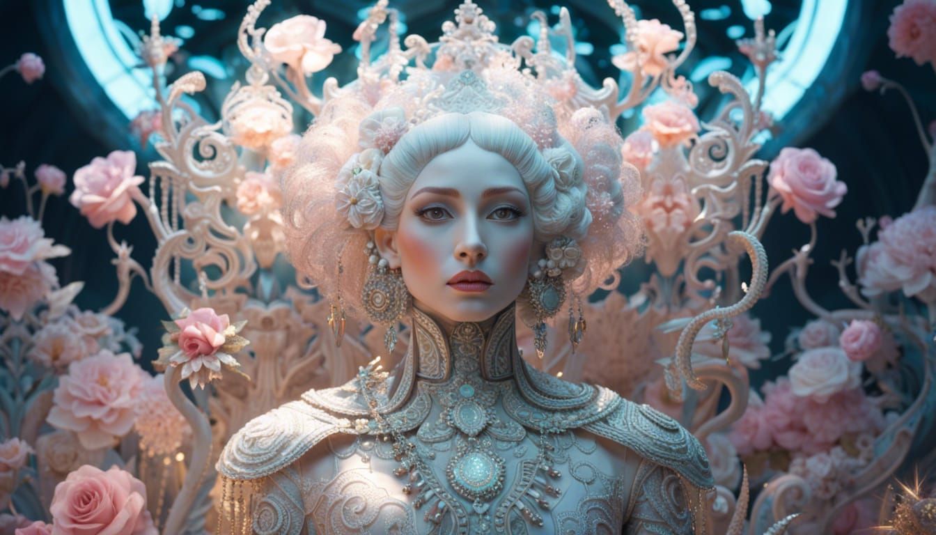 a painting of a woman with flowers in her hair, natalie shau, trending on character design, face of a ...  by @Lennis