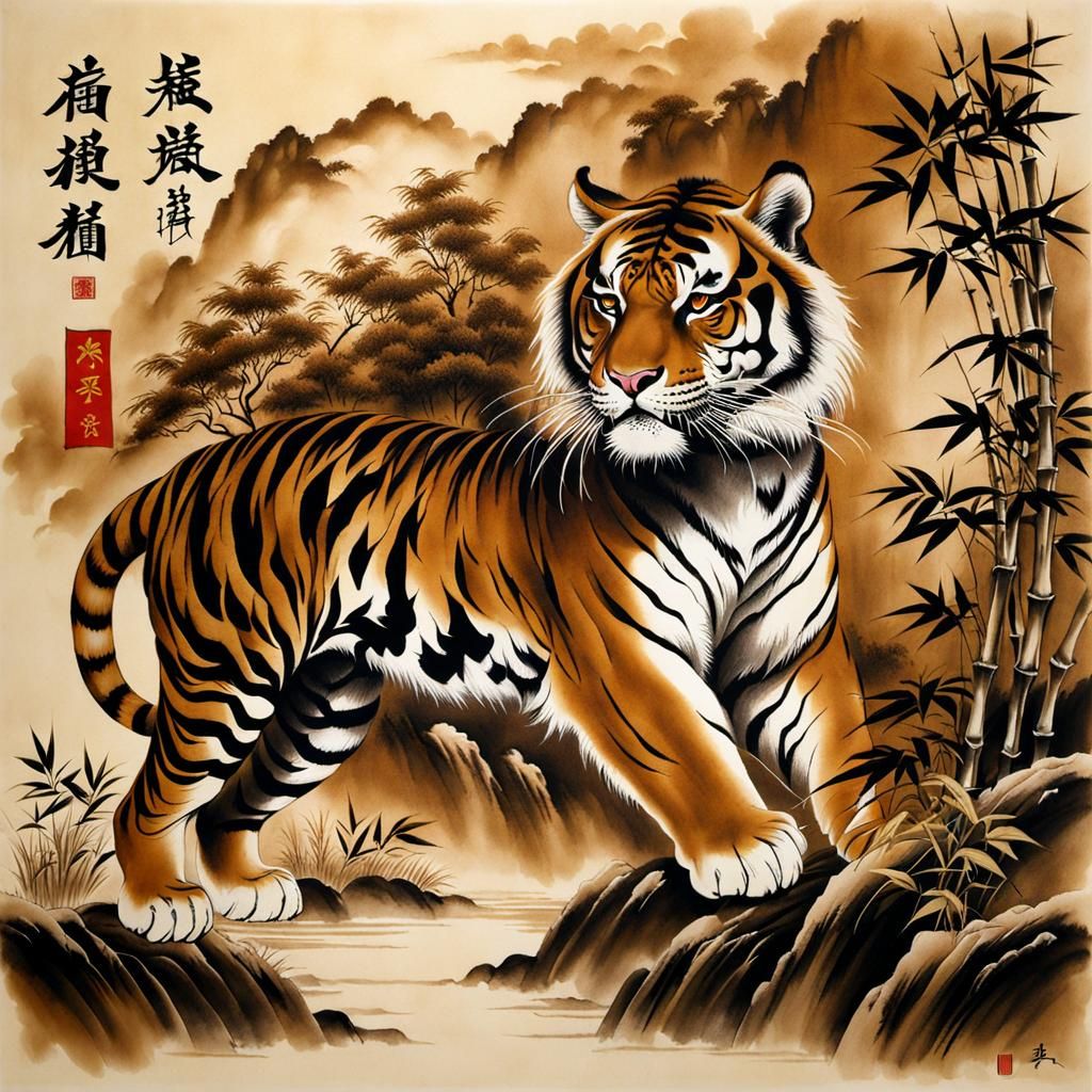 Tiger in Chinese art painting