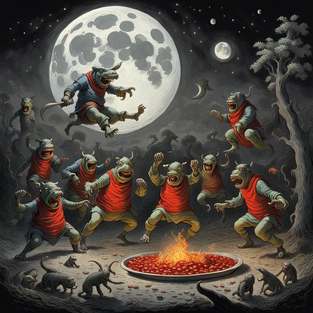 Goblins Roasting Chili Peppers 