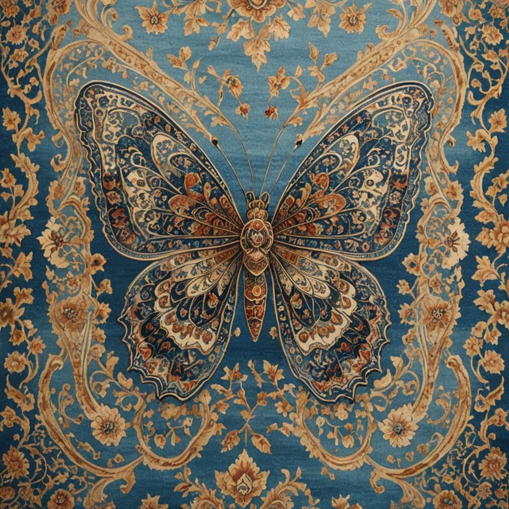 Persian Rug Butterfly Unveils Wings in Golden Light