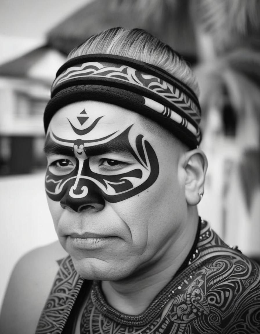 black monochrome  Maori facial tattoo