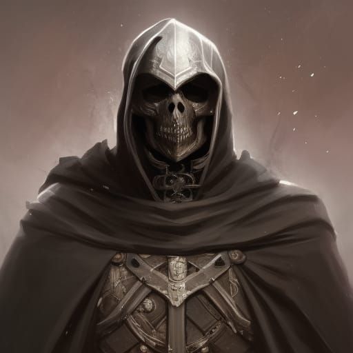 Templar Knight skeleton wearing ripped black hood - AI Generated ...