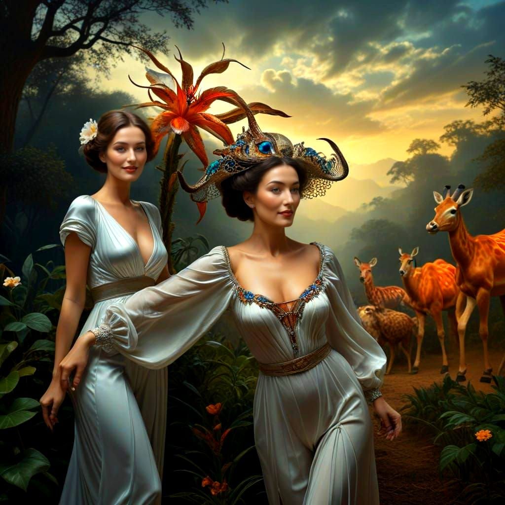 Surrealistic Celebration with Exotic Ladies and Whimsical Cr...