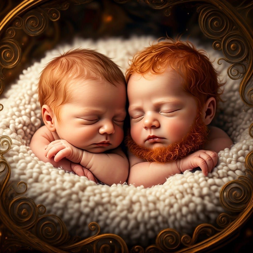 Newborn Twins in Dreamlike Fantasy Art