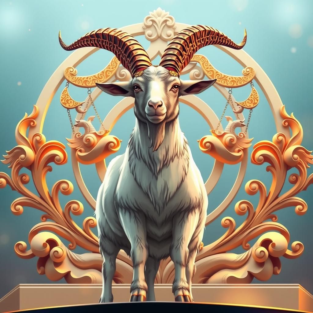 Majestic Anime Goat with Libra Zodiac Sign