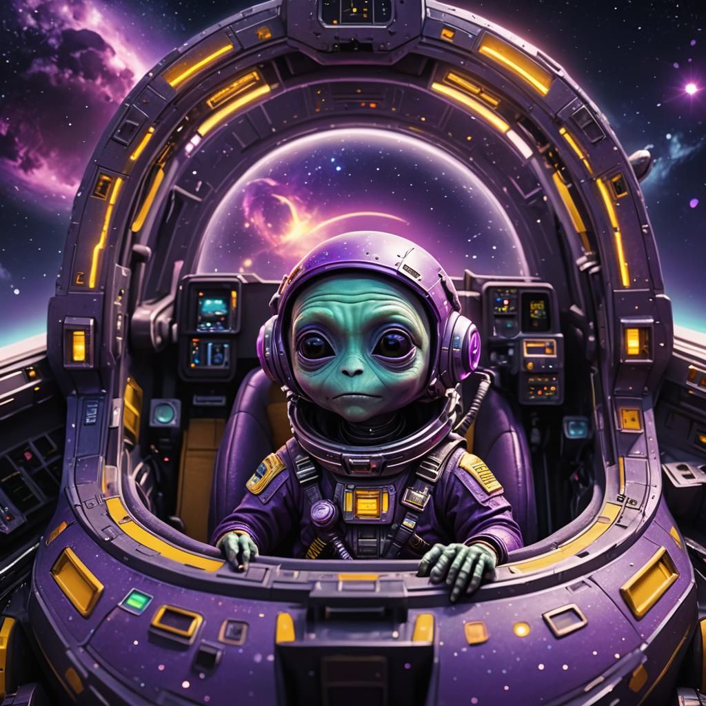 Alien Pilot Ascends to the Moon in Spaceship