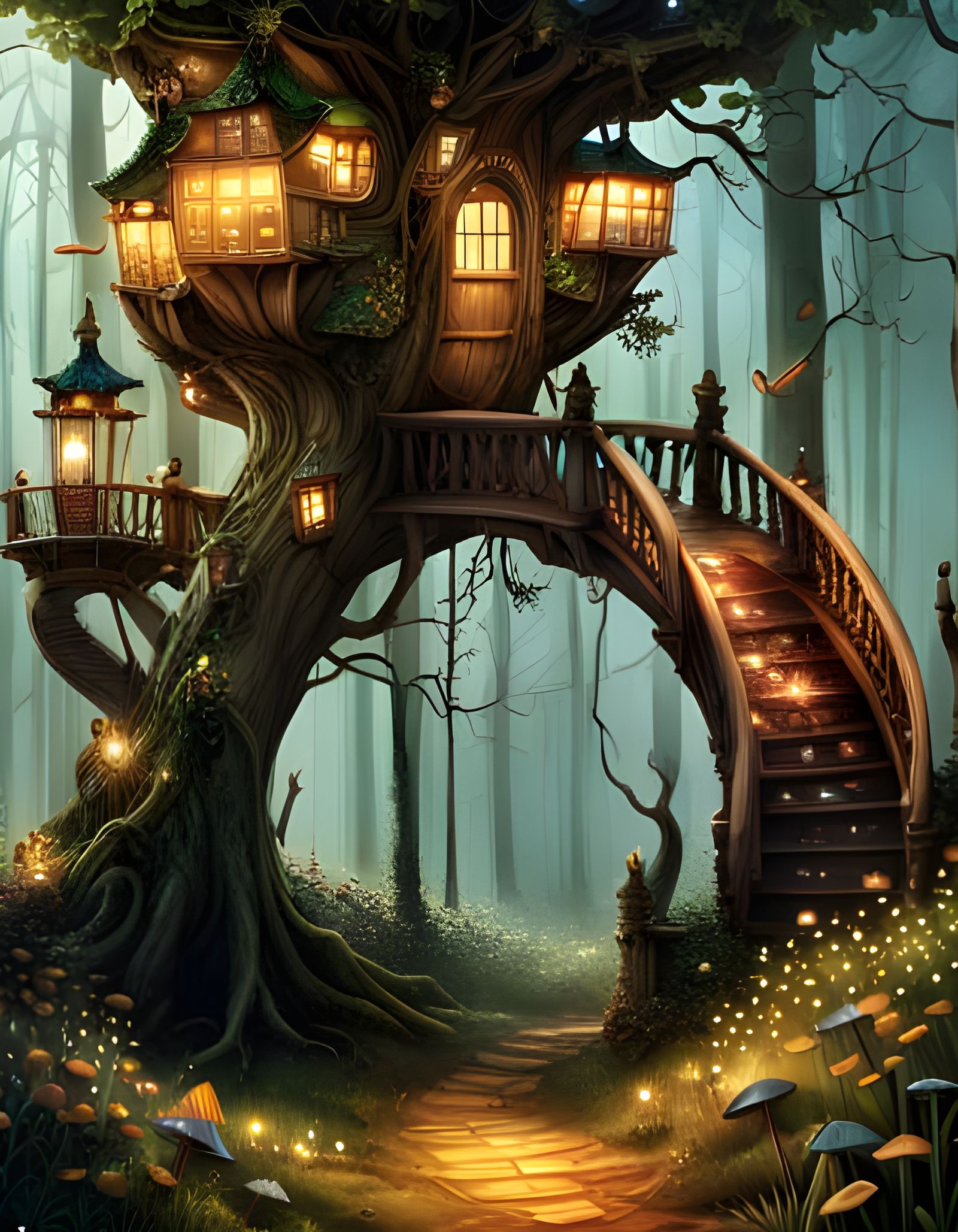 Sweeping elvish stairway curving up false