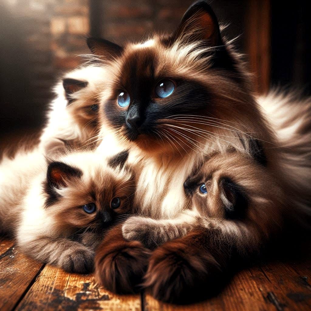 Playing family of cats.