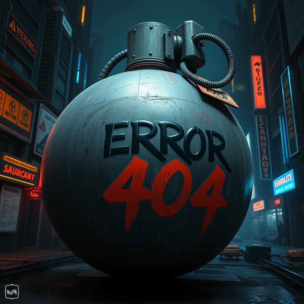 Large Bomb with "ERROR 404" written clearly on the side. A detailed matte painting, deep color, fantastical, ...  by @KRAFTY