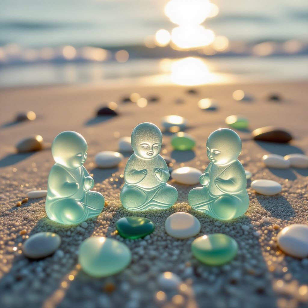 sea glass carvings , small stone carved characters   by @symon
