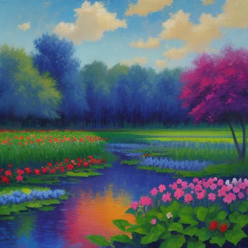 Idyllic indigo impatiens, impasto impressionism - AI Generated Artwork ...