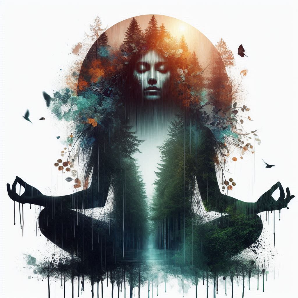 double exposure beautiful fantasy DALL-E 3 portrait landscap...