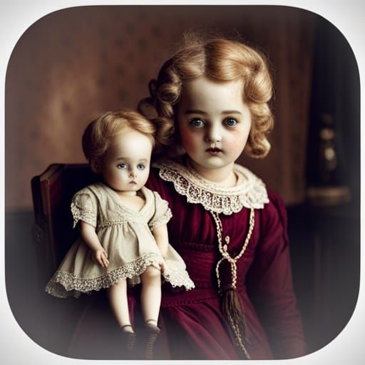 Creepy antique porcelain dolls, dead faces,  dark bedroom, h...