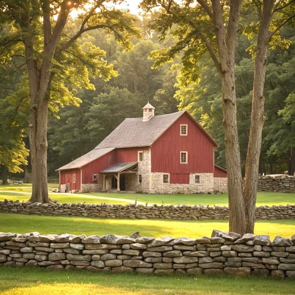 Lancaster County Pennsylvania, circa 1770, limestone bank barn, red