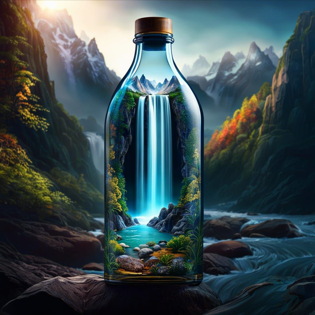 Waterfall bottle - AI Generated Artwork - NightCafe Creator