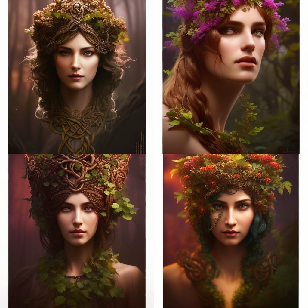 Celtic Goddess tree vines forest head and shoulders portrait, 8k ...