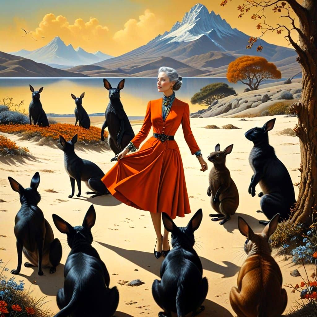 Surrealistic Portrait of a Happy Lady in Vibrant Landscape
