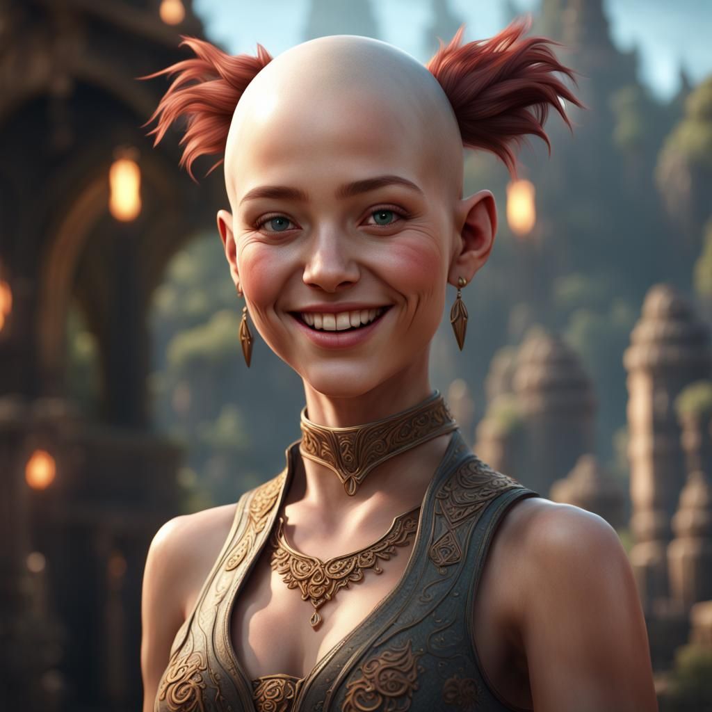 A smiling girl with hairless behinds