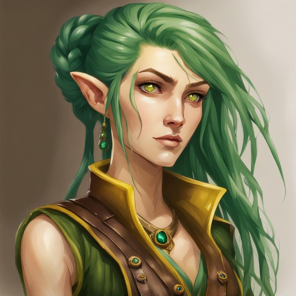 female sylvan elf, (eyes emerald green: 1.4), (yellow hair: 1.45), hair ...