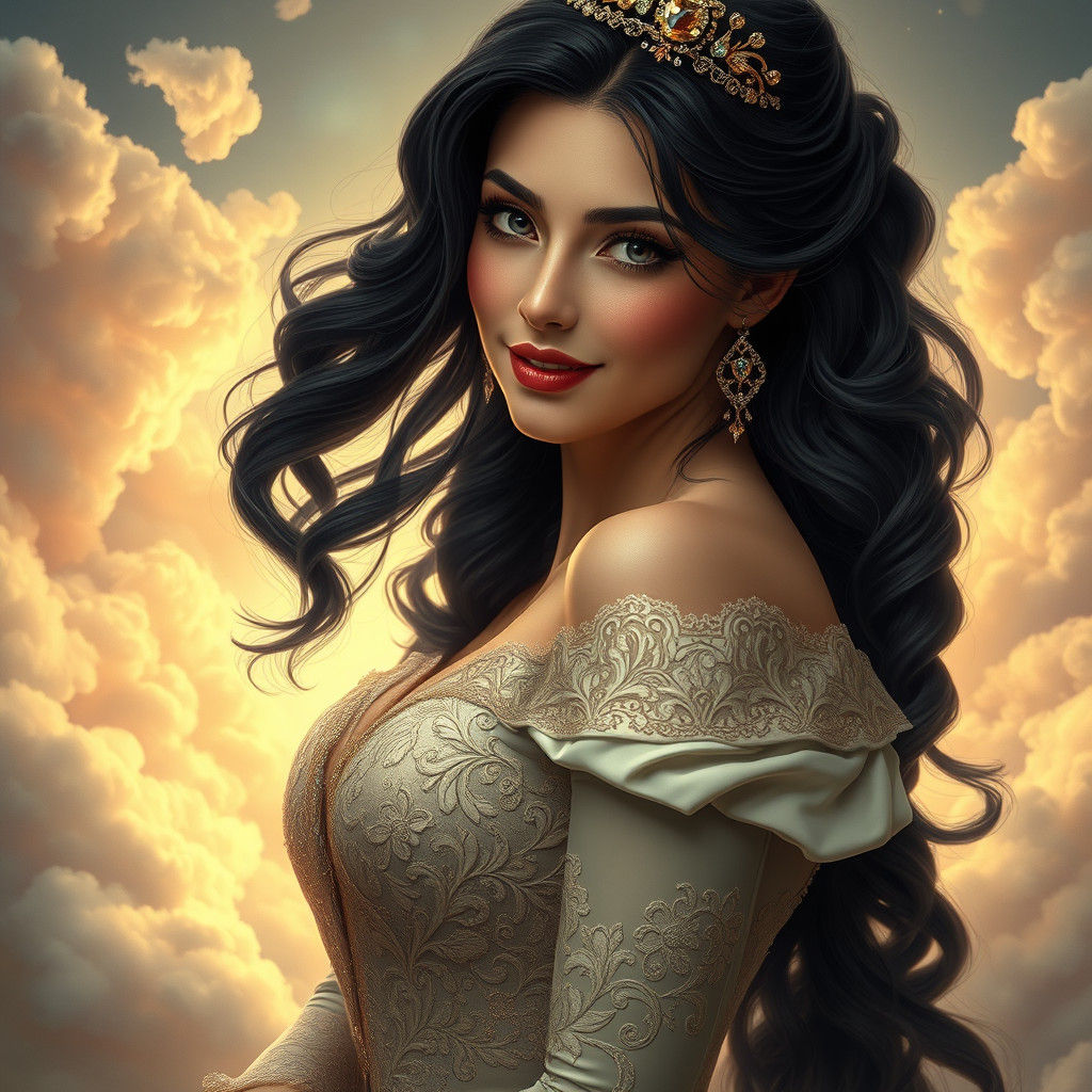 Victorian Bride with Enigmatic Smile in Art Nouveau Style