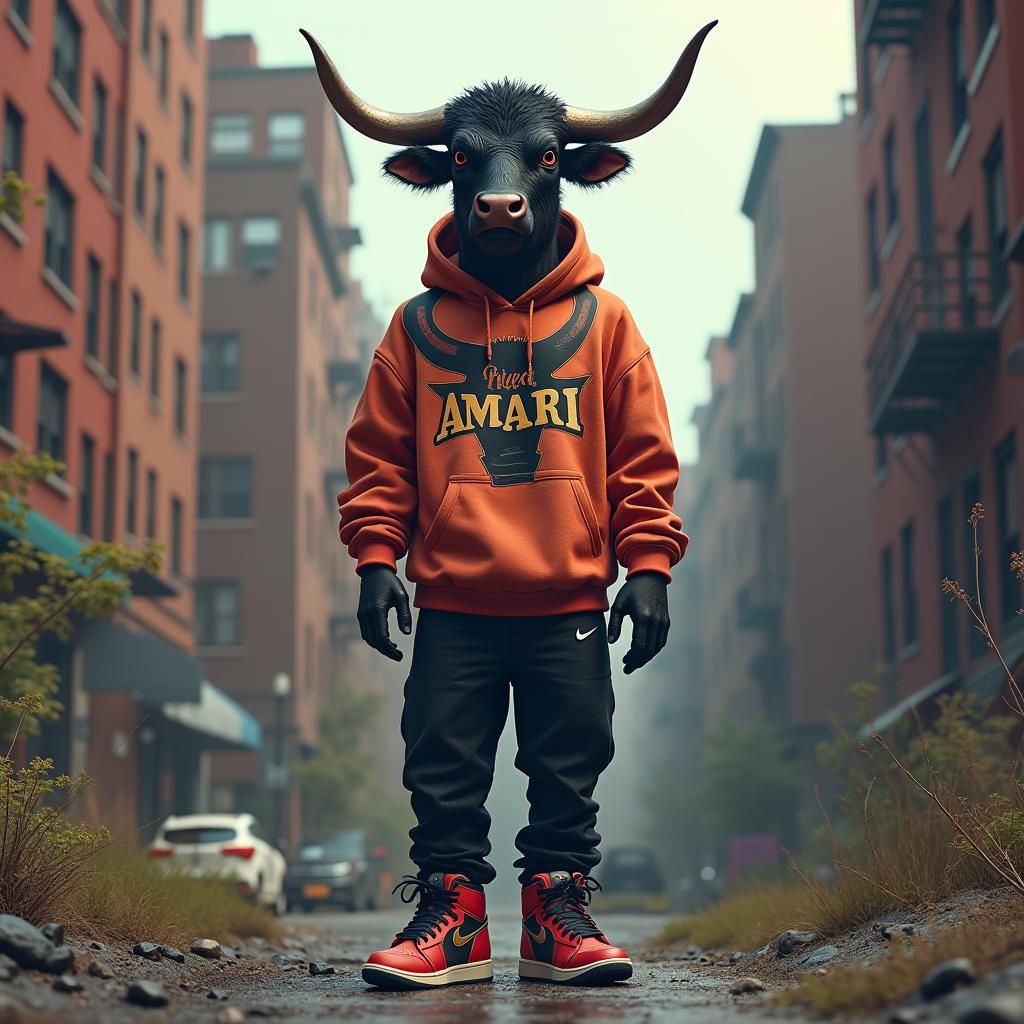 Bull Animal with Amari sweatshirt blacks jeans Jordan retro 4s medium Afro hairstyle In Bronx projects 