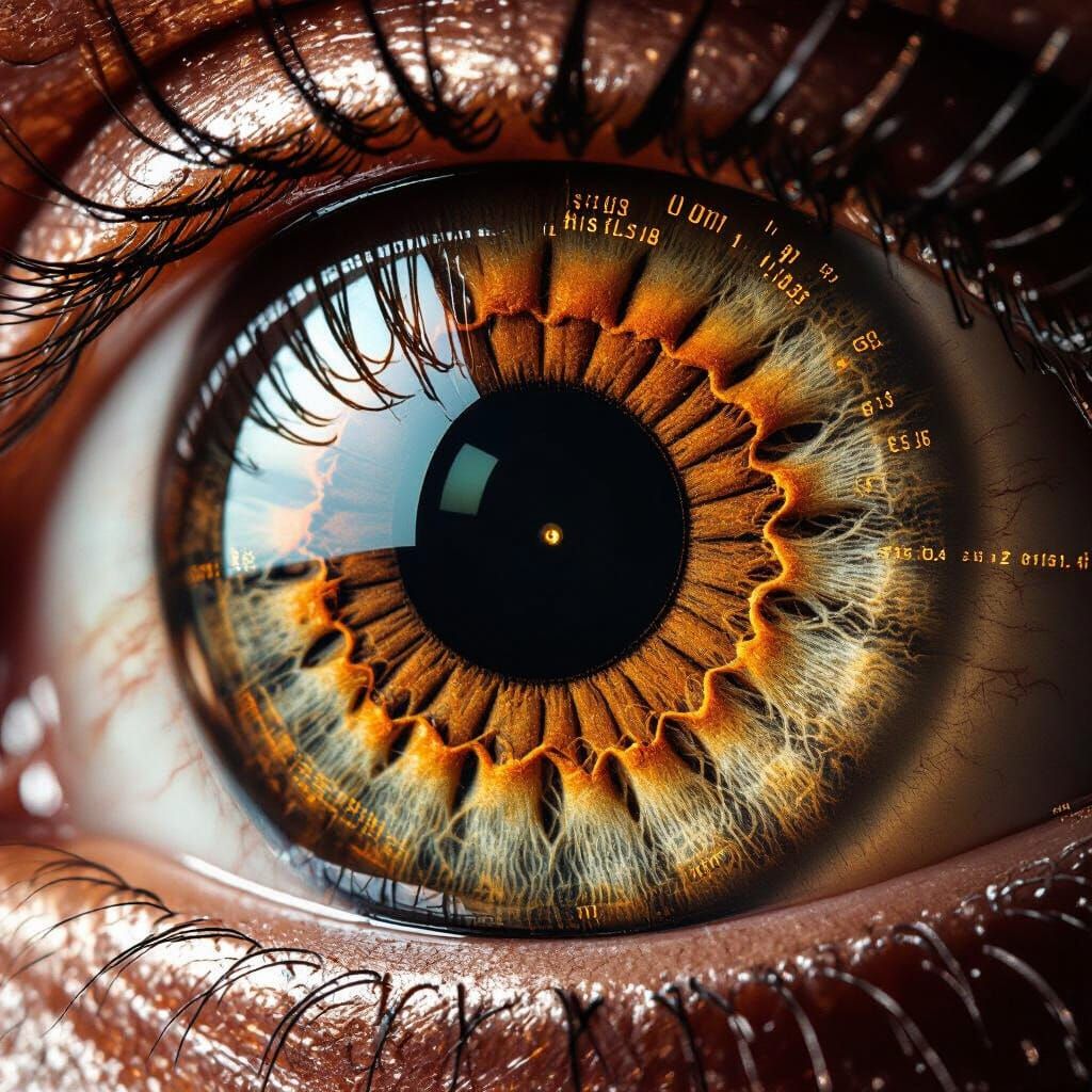 9. "Augmented Iris"

At First Glance: An extreme close-up of a human iris, but the color is an unnatural, beautiful blend of copper and bron...