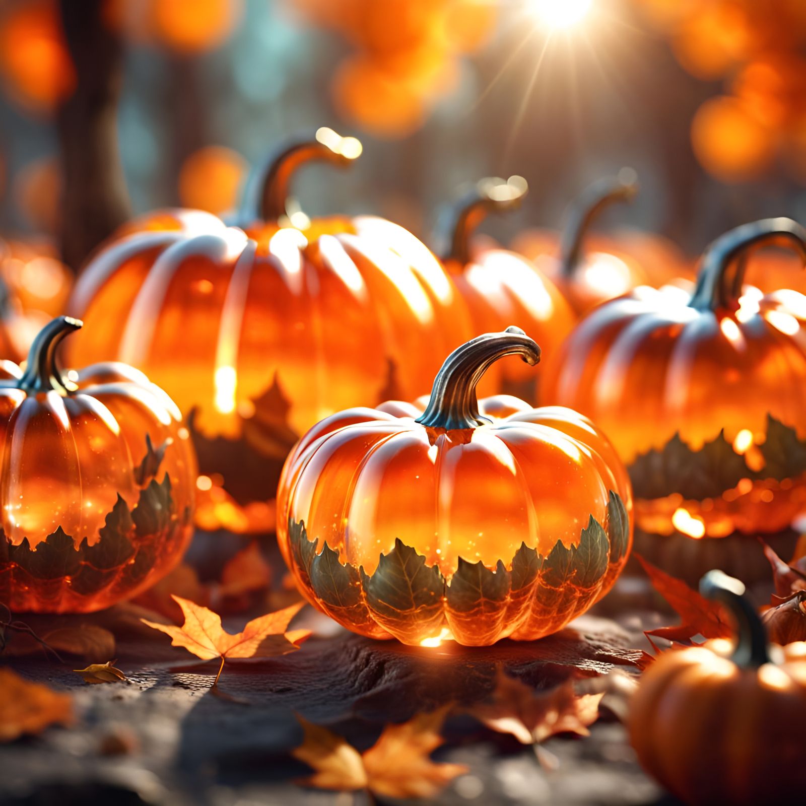 Orange Crystal Pumpkins in Autumn Sunlight