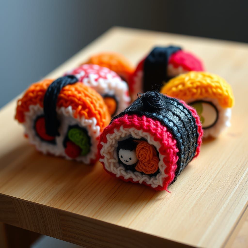 Sushi made out of yarn   by @Grace