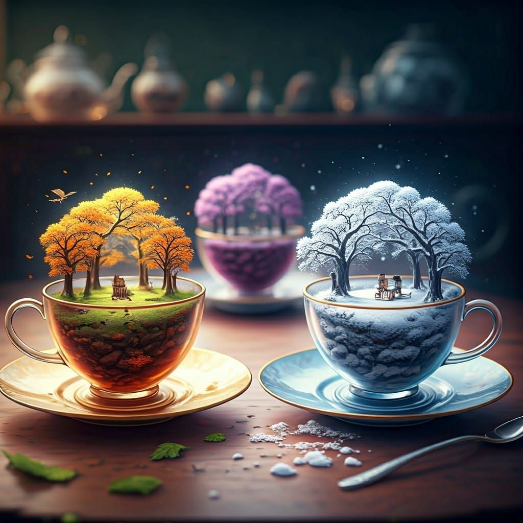 Seasonal Teacups  by @Yanciepants