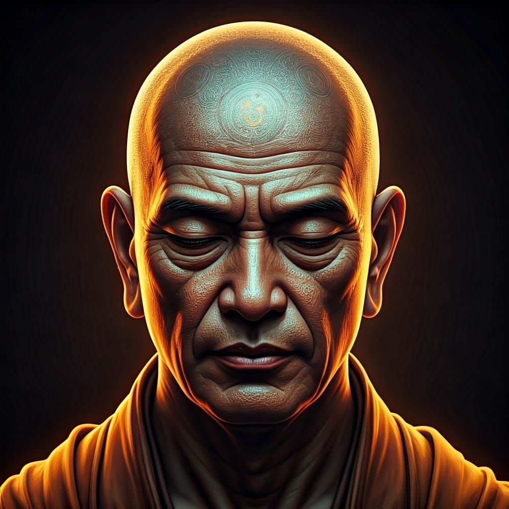 Elegant Monk's Portrait in Triadic Colors, a Harmonious Bala...