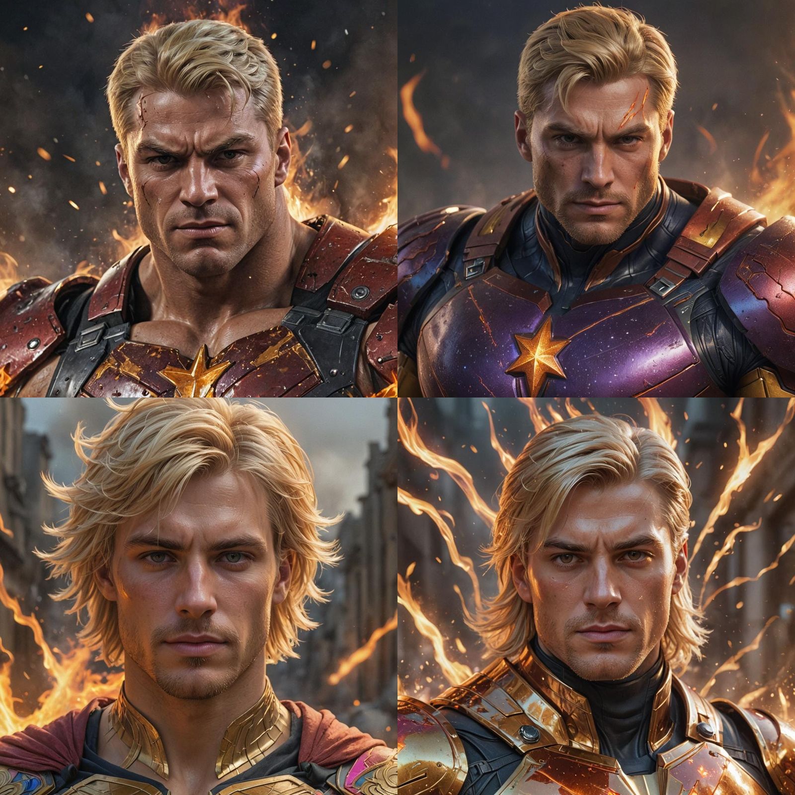 super muscled blond male superhero