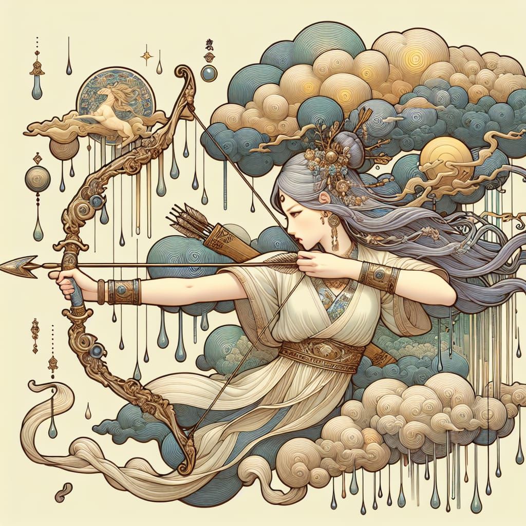 Zhinü - a Goddess who shoots clouds with a magical arrow to make it rain  by @GummieFish