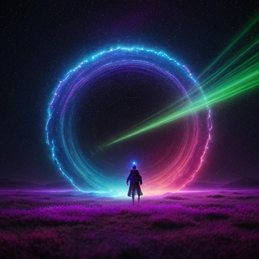 Shamanic Figure in Holographic Vortex: Astral Mixed Media