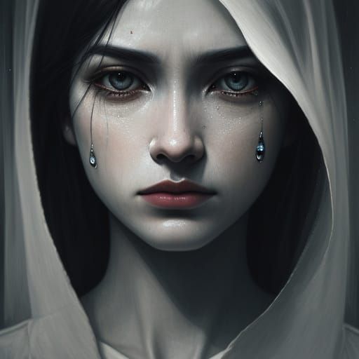 Melancholic Face in Surreal Oil Painting Style