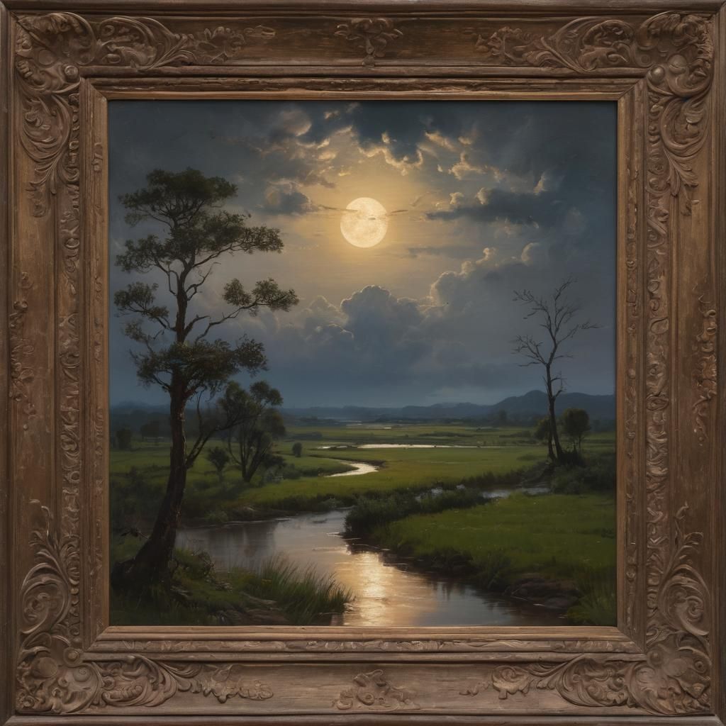 Summer Plains Landscape in Carved Wooden Frame