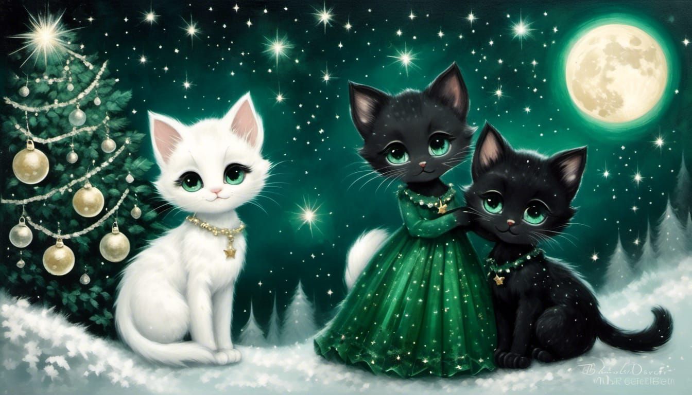<lora:Glitter and Diamonds:1.0> two black,white chibi kitten...