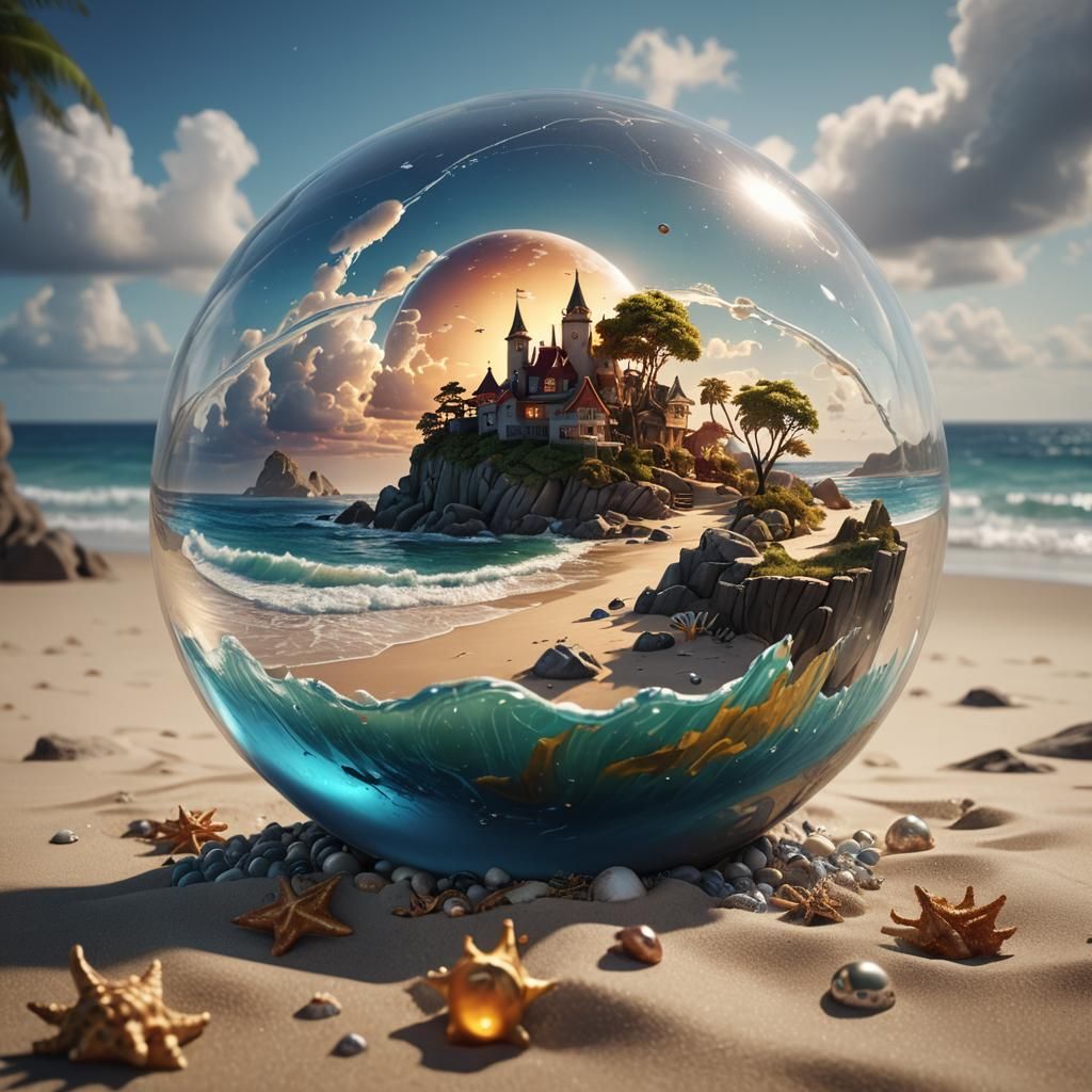 Beautiful beach scene in a glass ball.  by @Mauve Marauder