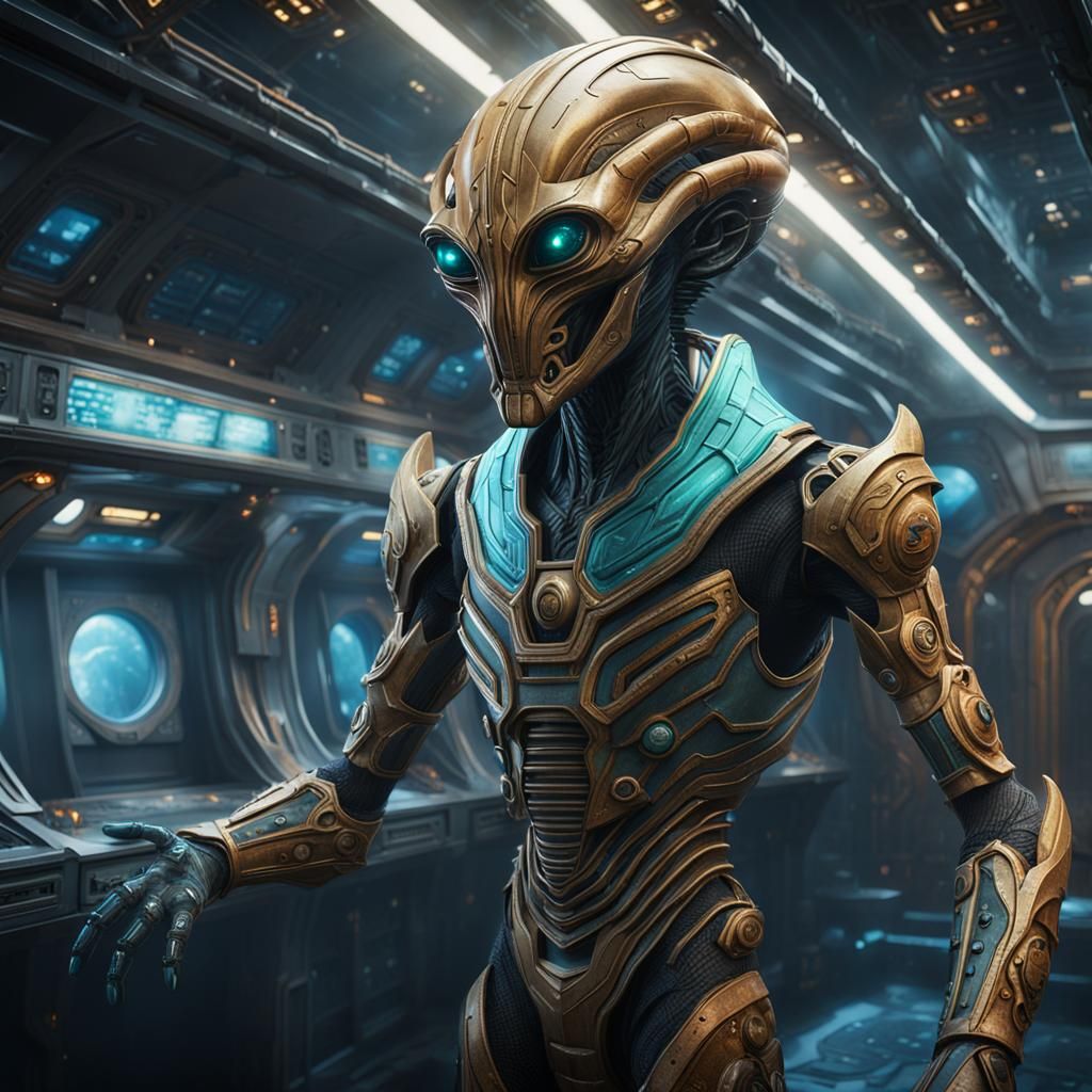Make an extraterrestrial alien being with different futurist...