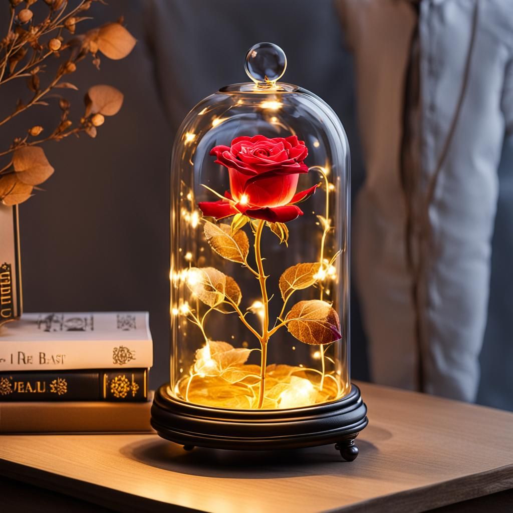 A magical glowing rose inside a beautiful glass Majestic cas...