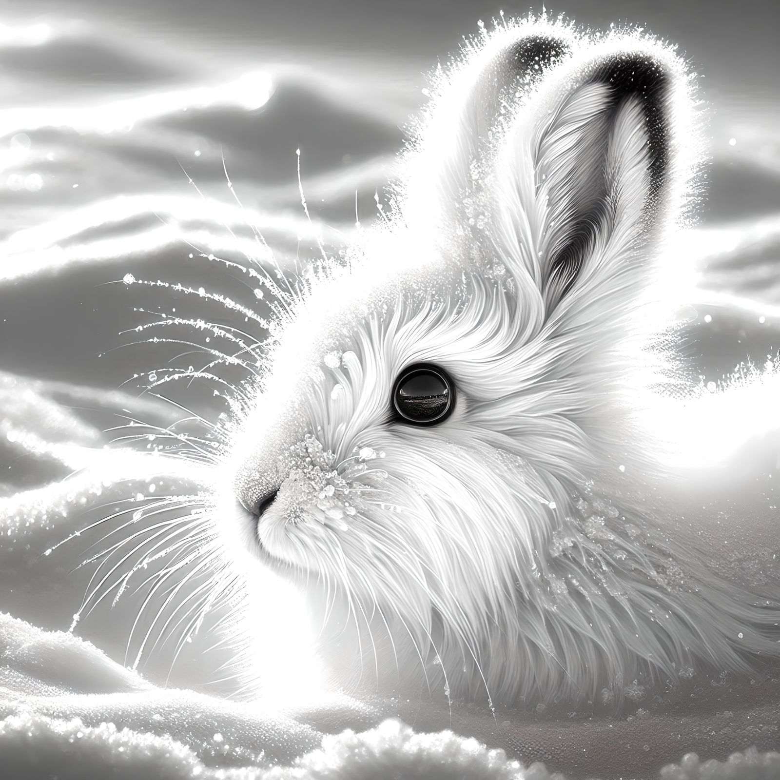 Camouflaged Arctic hare in the snow