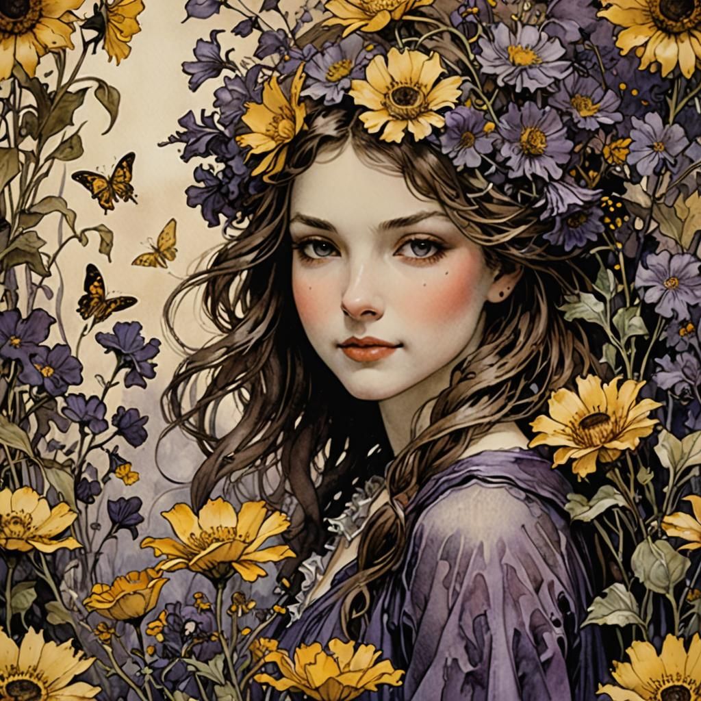 by  academic art Arthur Rackham flowers  by Gimenez wet brus...