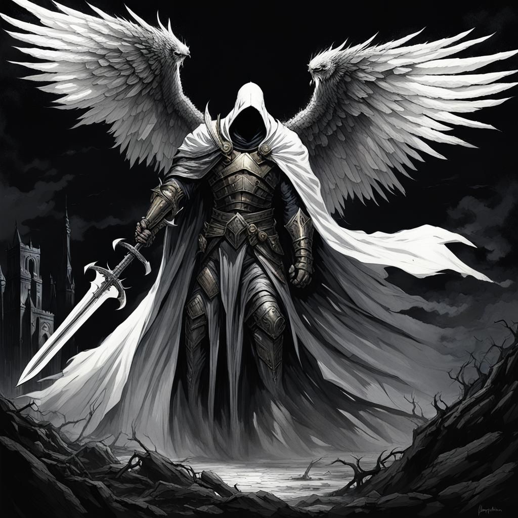 Fallen Angel Knight in Grimdark Gothic Style