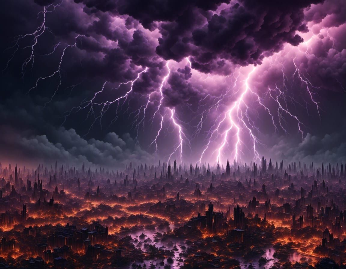 Apocalyptic Lightning Storm in Vivid Watercolor Style