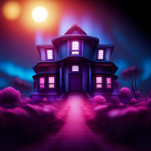 Haunted house scary synthwave Professional photography, boke...