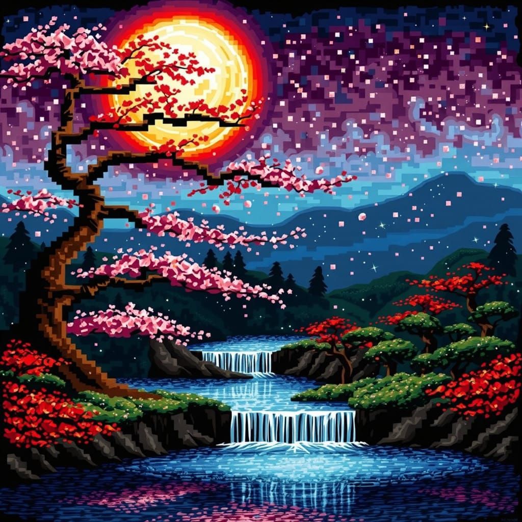 Serene Nocturnal Landscape with Full Moon